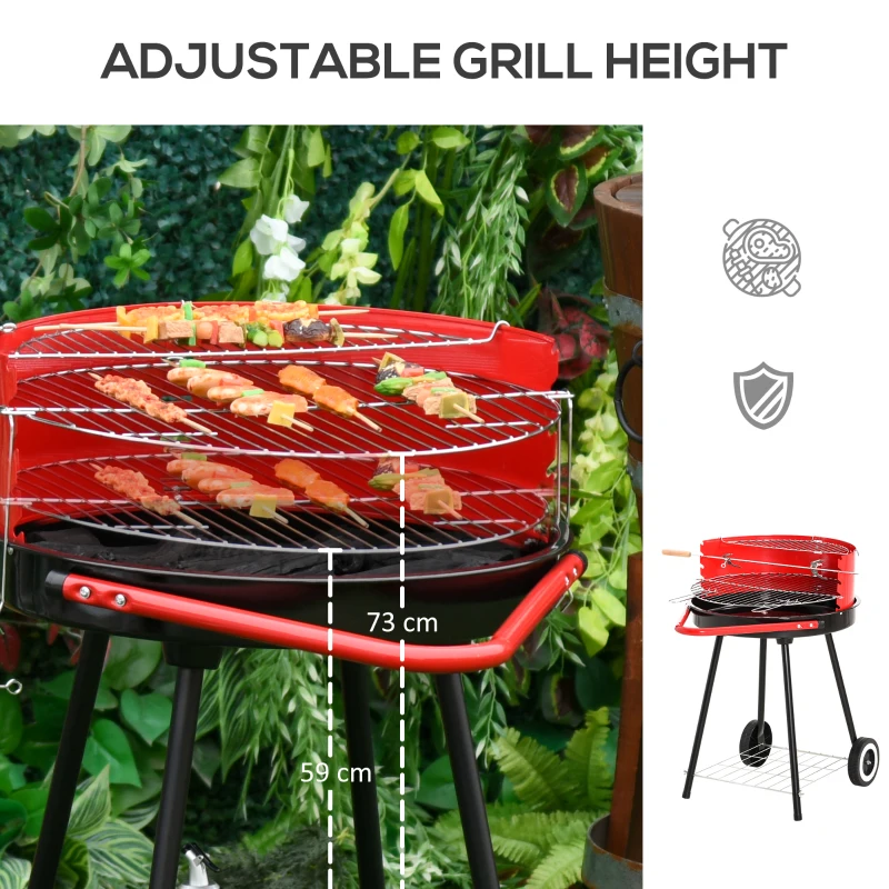 Outsunny barbecue reglabil, 67x51x82cm, negru si rosu