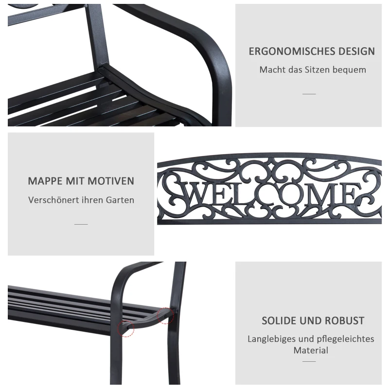 Outsunny Tuinbank zitbank bank metaal tuinmeubilair 2-zits waterdicht zwart