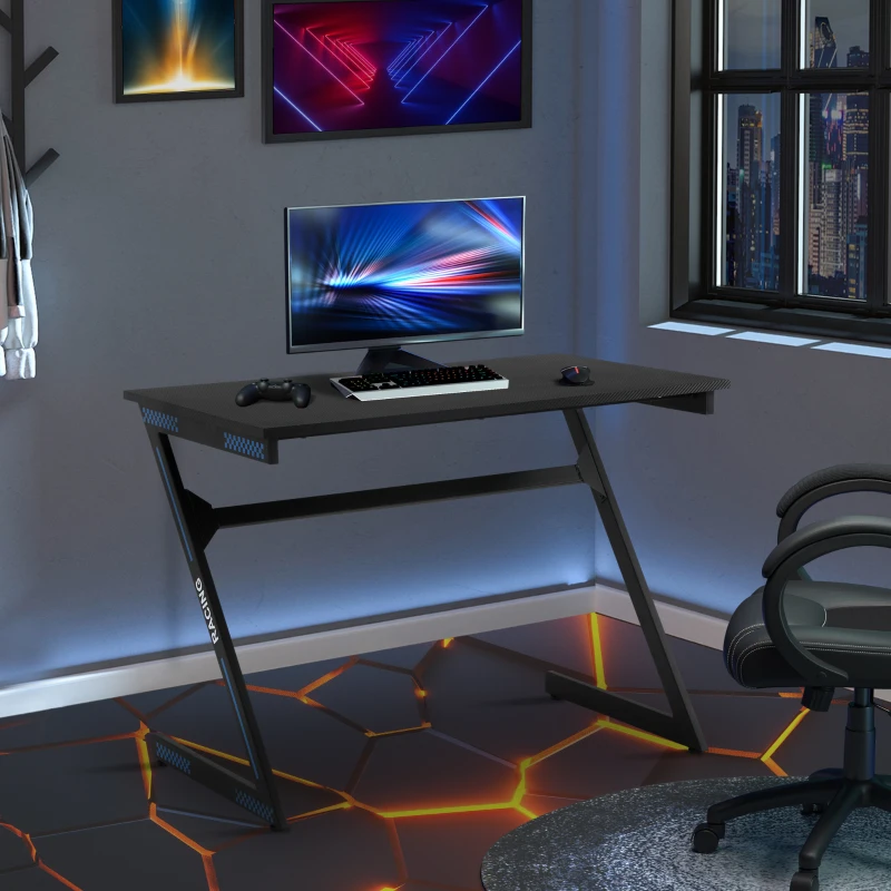 HOMCOM Gaming Desk Computer Home Office Rectangle Gamer Table Workstation Metal Frame with Headphone Hook 1m, Black