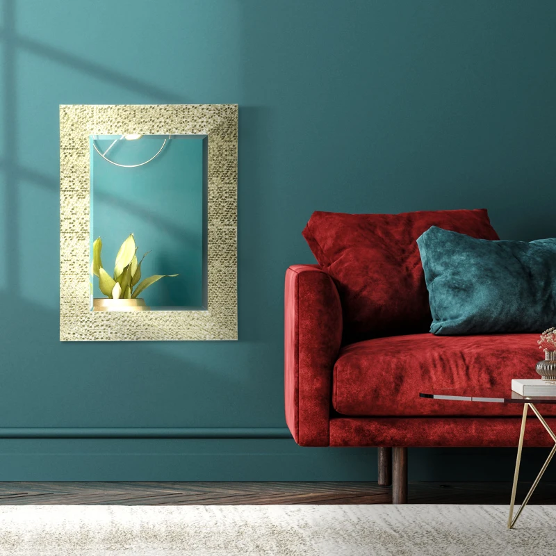 HOMCOM Espejo de Pared 80x60 cm Espejo Decorativo con Marco de Mosaico 3D Estilo Moderno Entrada Dorado