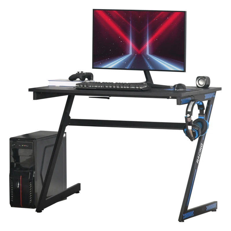 HOMCOM Gaming Desk Computer Home Office Rectangle Gamer Table Workstation Metal Frame with Headphone Hook 1m, Black