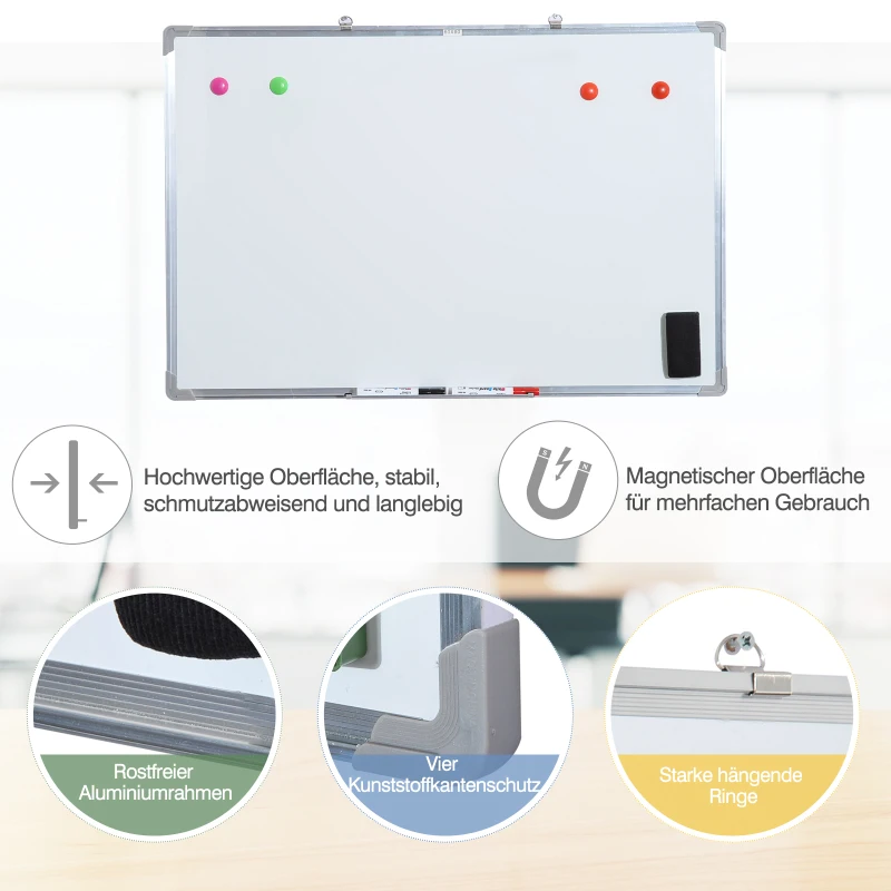 HOMCOM Whiteboard magneetbord wandbord whiteboard met toebehoren 90 x 60 cm