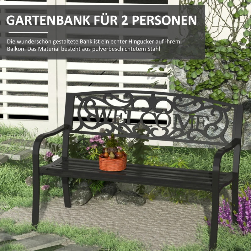 Outsunny Tuinbank zitbank bank metaal tuinmeubilair 2-zits waterdicht zwart