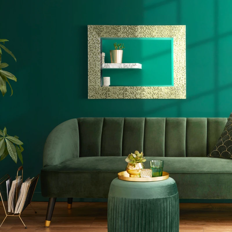 HOMCOM Espejo de Pared 80x60 cm Espejo Decorativo con Marco de Mosaico 3D Estilo Moderno Entrada Dorado