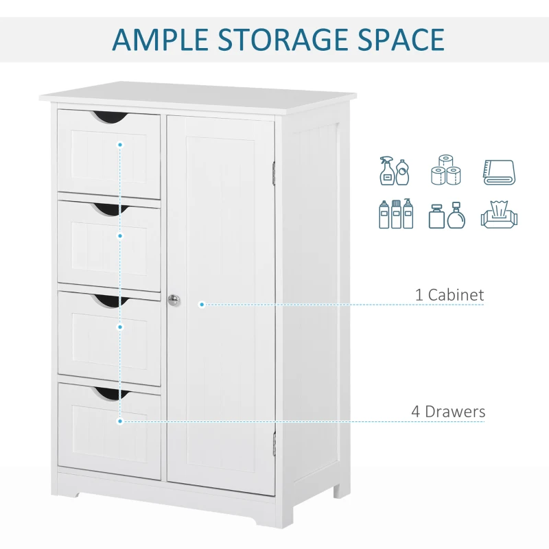 kleankin Mobila de Baie cu Usa Basculanta si Sertare Alb 56 x 30 x83cm(m-4)