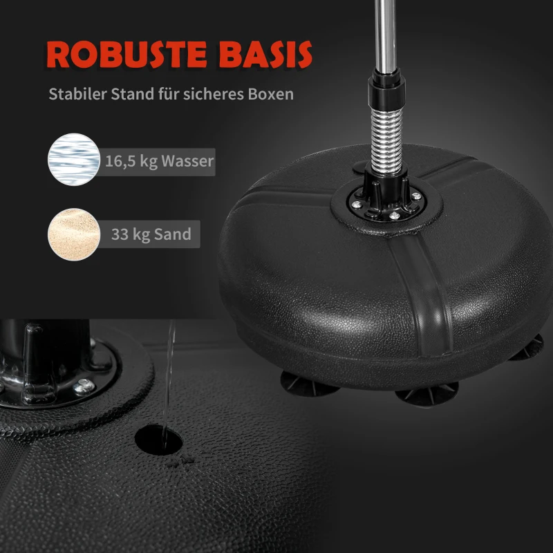 HOMCOM boksballenset stabox fitness bokszak trainingsset 133-151 cm in hoogte verstelbaar met 1 paar handschoenen geschikt voor professionals en beginners zwart