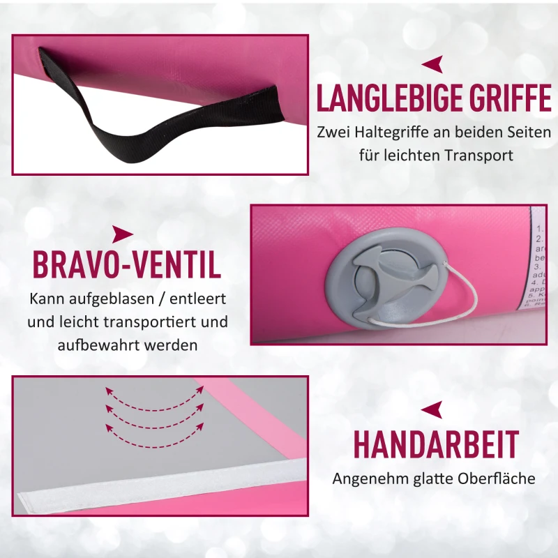 HOMCOM Opblaasbare trainingsmat, gymnastiek tumbling mat, PVC, grijs, 3 x 1 m