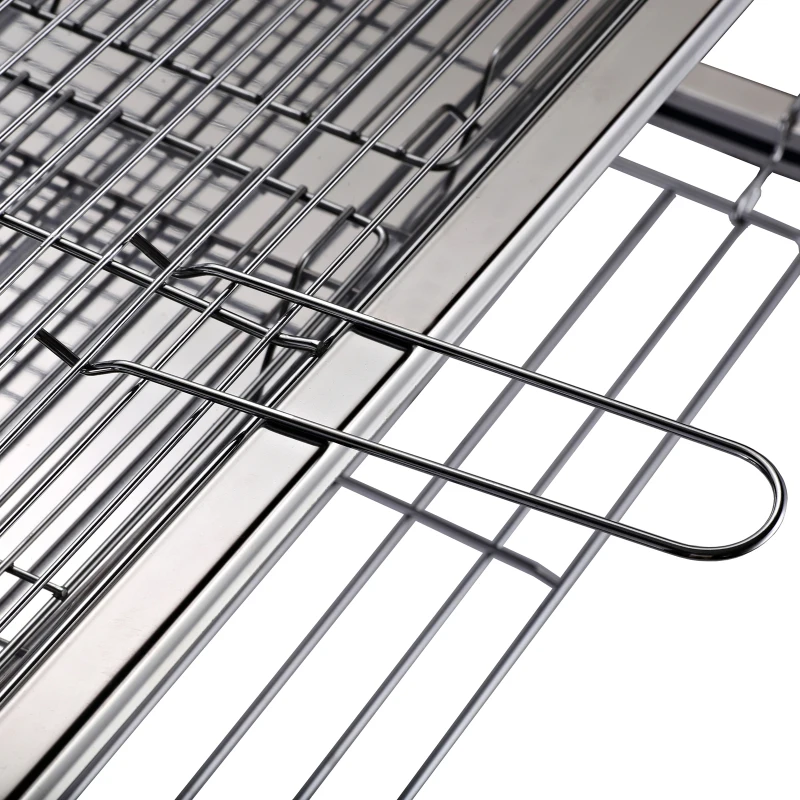 OutSunny Gratar in otel inoxidabil cu Picioare Pliabile, 2 grile 100 x 43 x 68 cm