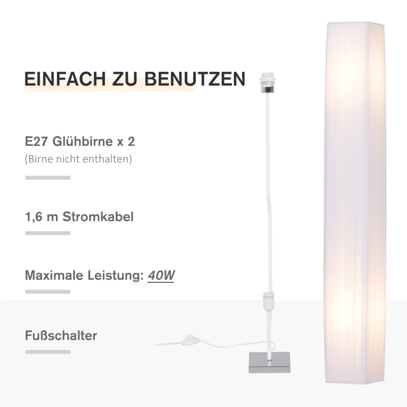 HOMCOM staande lamp stalicht stalamp vloerlamp E27 RVS 14x14x120 cm wit