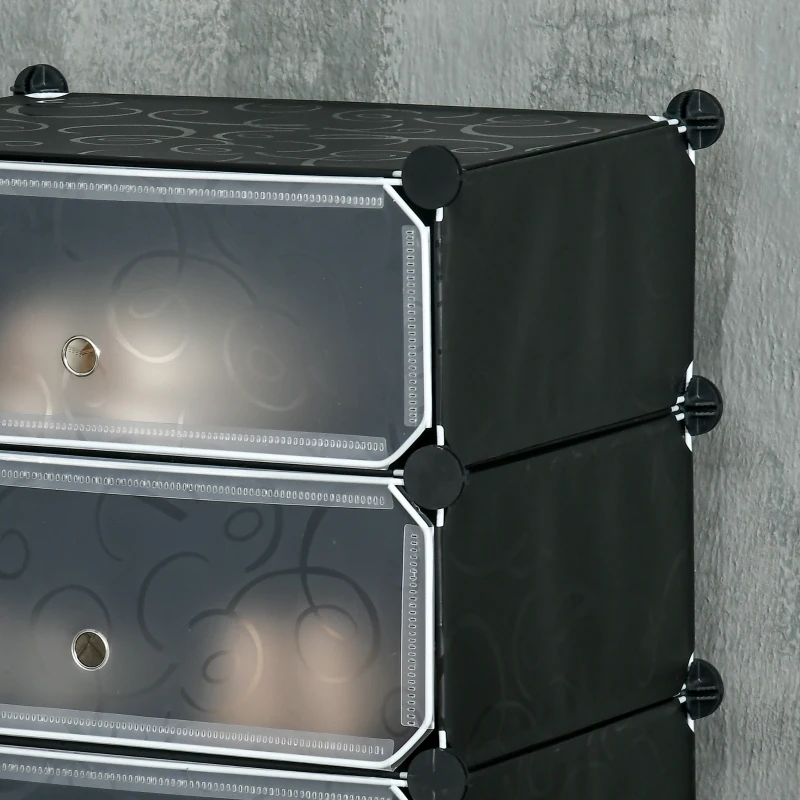 HOMCOM Modulair Schoenenrek Systeem voor 6 Paar Schoenen, 49x36,5x108 cm, Zwart+Wit