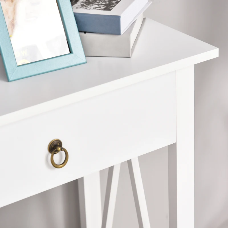 HOMCOM Mesa Auxiliar para la Entrada Con 2 Cajones y 1 Estante Inferior para Gran Espacio de Almacenaje para Muebles de Recibidor Tipo Consola Clásica Vintage 106x36x85cm Blanco