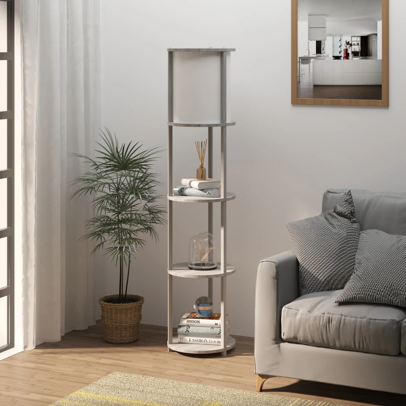 HOMCOM Lámpara de Pie de Madera Casquillo E27 Máx. 40W IP20 con 3 Estantes de Almacenaje Interruptor de Pie Lámpara de Suelo para Salón Dormitorio Oficina 35x35x154 cm Blanco