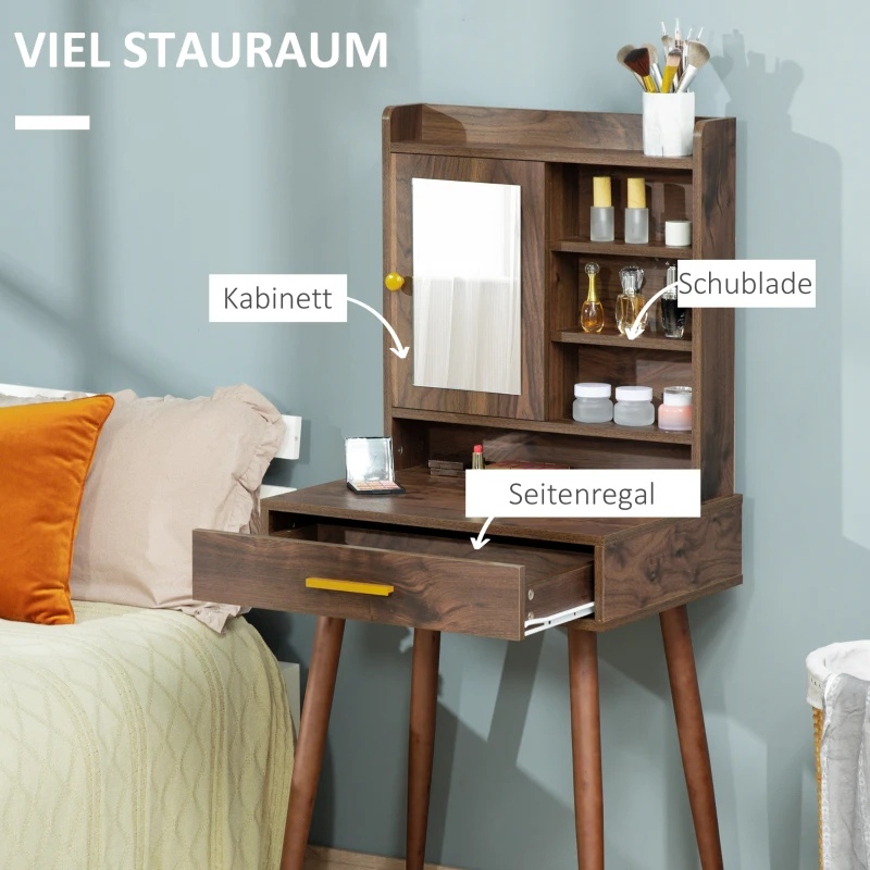 HOMCOM Schminktisch Frisiertisch modern Kosmetiktisch mit Spiegel Schublade Schlafzimmer Spanplatte Walnuss 60 x 45 x 134 cm