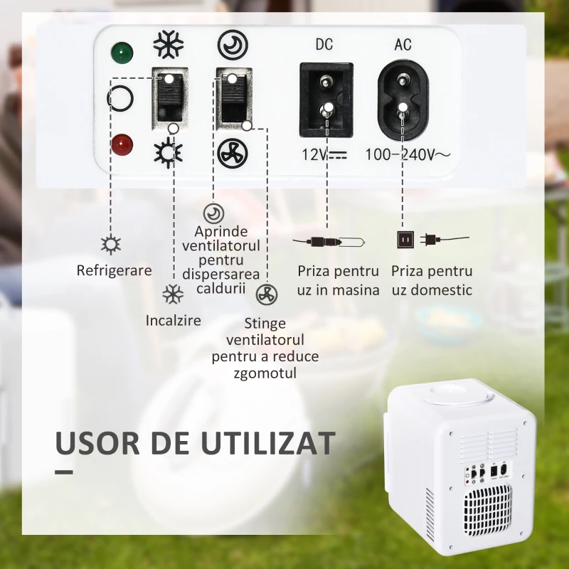 HOMCOM Mini-frigider de 4L/6 cutii, Racitor si incalzitor portabil AC+DC pentru produse de ingrijire a tenului, machiaje, cosmetice, alimente, pentru dormitor, acasa, rulota, masina, Alb