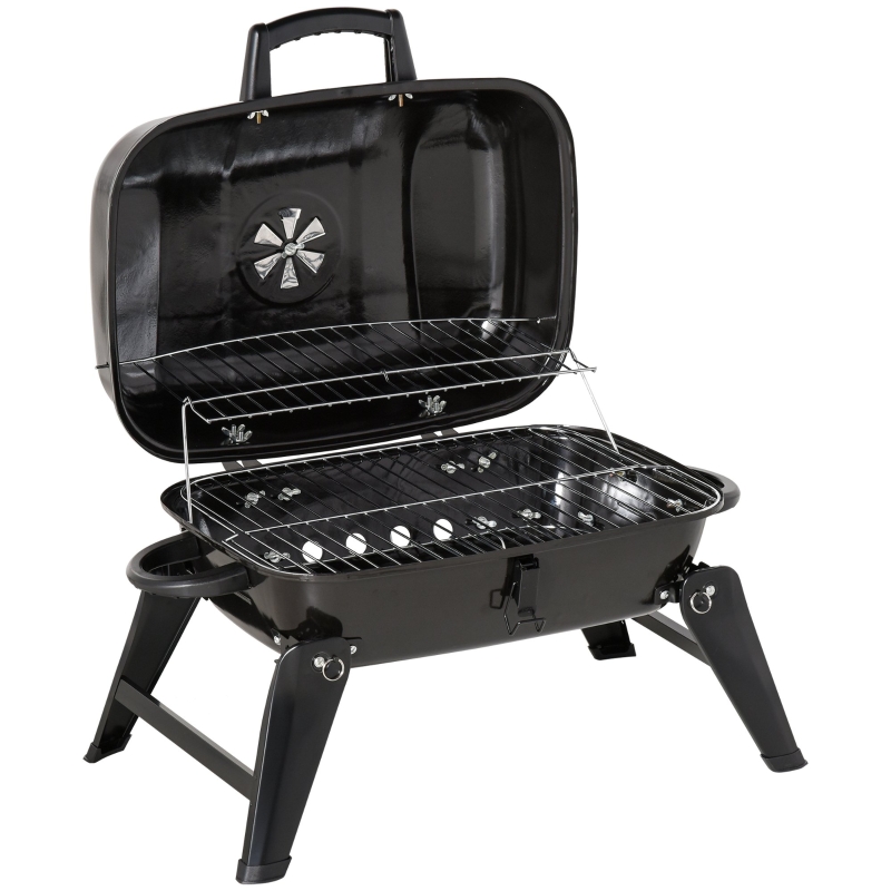 Outsunny Barbecue BBQ Grill da Tavolo a Carbonella Portatile Pieghevole, Ferro, Nero, 59x43x36 cm