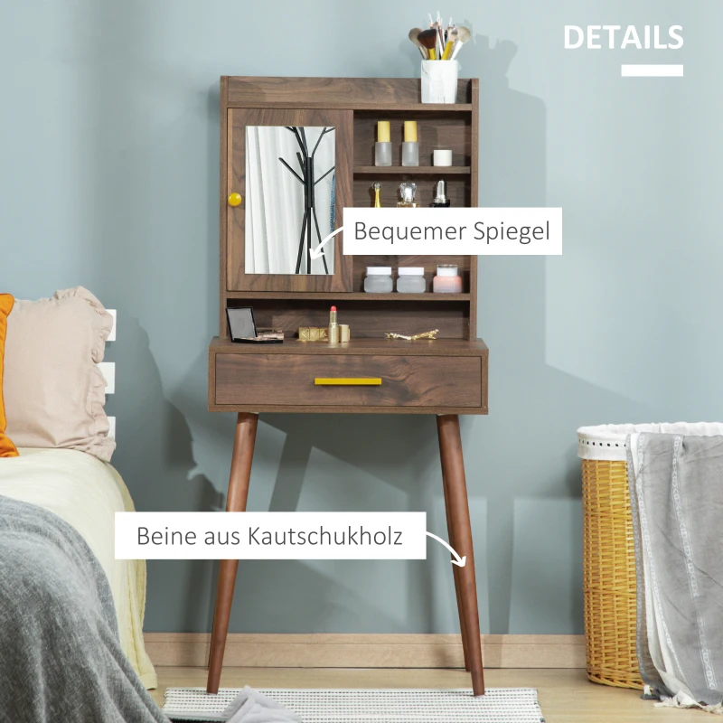 HOMCOM Schminktisch Frisiertisch modern Kosmetiktisch mit Spiegel Schublade Schlafzimmer Spanplatte Walnuss 60 x 45 x 134 cm