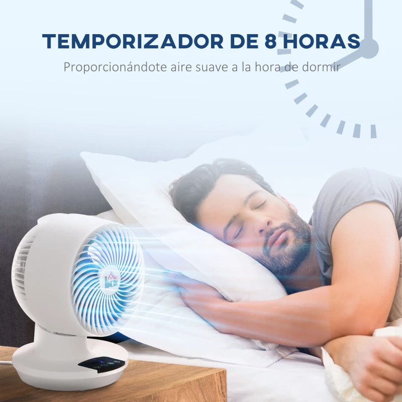 HOMCOM Ventilador de Escritorio 45 W Ventilación de Mesa con 3 Aspas Pantalla LED Oscilación de 55° 3 Velocidades Temporizador y Mando de Distancia Ø20,2x28,2 cm Blanco
