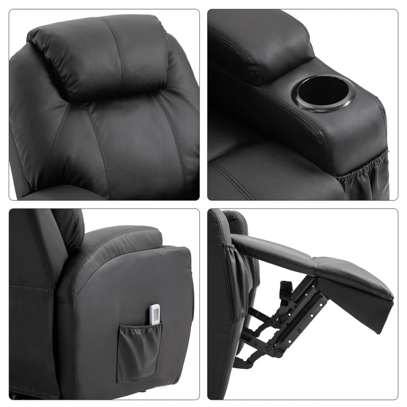 HOMCOM fotel do masażu fotel relaksacyjny fotel telewizyjny funkcja masażu funkcja leżenia sztuczna skóra drewno metal pianka czarny 82 x 97 x 110 cm