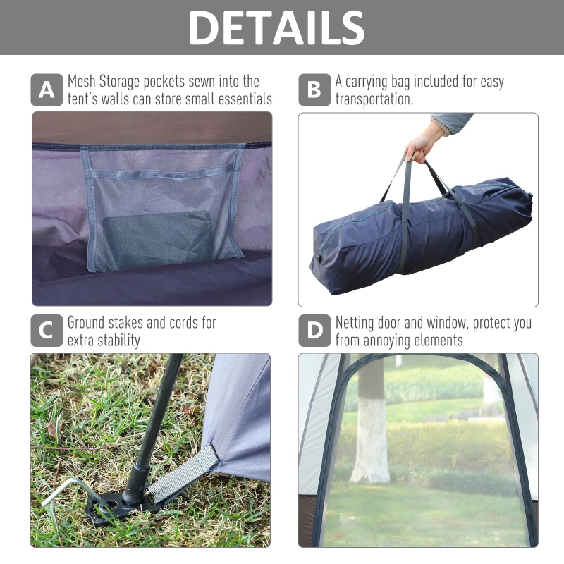 Outsunny Outdoor Camping Tent For 3-4 W/ Build-in Bag, Lighting Hook, Carrying Bag