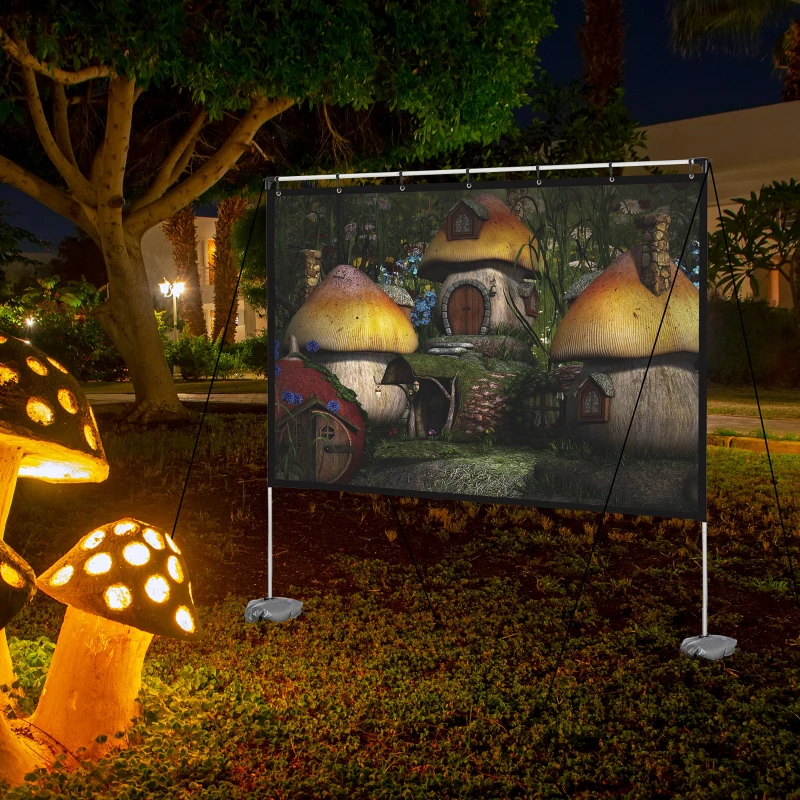 HOMCOM 100 inch Projector Screen and Stand, Portable Front & Rear Projection Screen, 4K HD 16:9 Screen for Outdoor and Indoor, Home Theater, Presentation