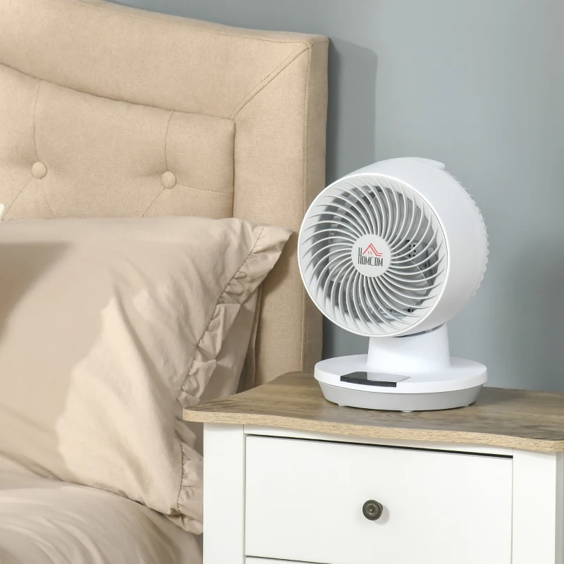 HOMCOM Ventilador de Escritorio 45 W Ventilación de Mesa con 3 Aspas Pantalla LED Oscilación de 55° 3 Velocidades Temporizador y Mando de Distancia Ø20,2x28,2 cm Blanco