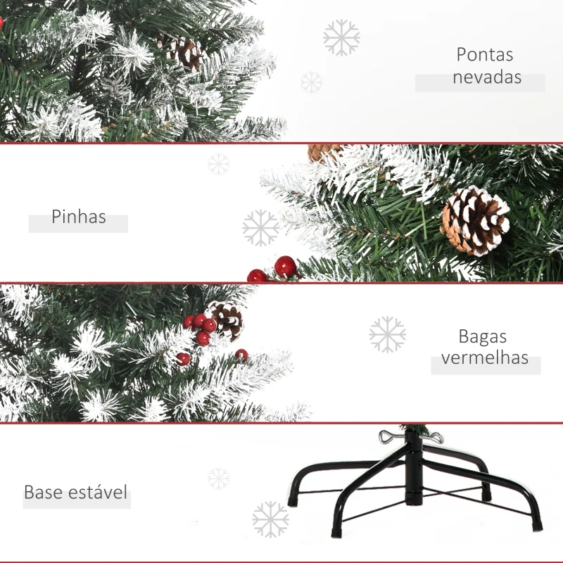 HOMCOM Árvore de Natal Artificial 150cm com 408 Ramos 28 Bagas 24 Pinhas Folhas de PVC e Suporte Metálico para Interiores Verde