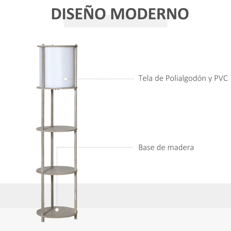 HOMCOM Lámpara de Pie de Madera Casquillo E27 Máx. 40W IP20 con 3 Estantes de Almacenaje Interruptor de Pie Lámpara de Suelo para Salón Dormitorio Oficina 35x35x154 cm Blanco