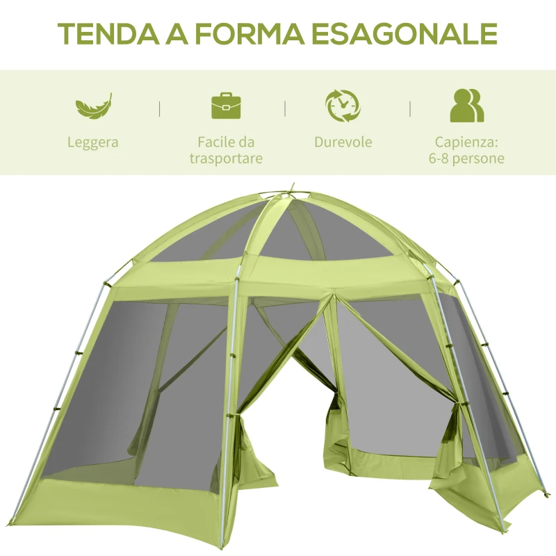 Outsunny Tenda da Campeggio per 6-8 Persone con Borsa, Funi e Picchetti, 493x493x240cm