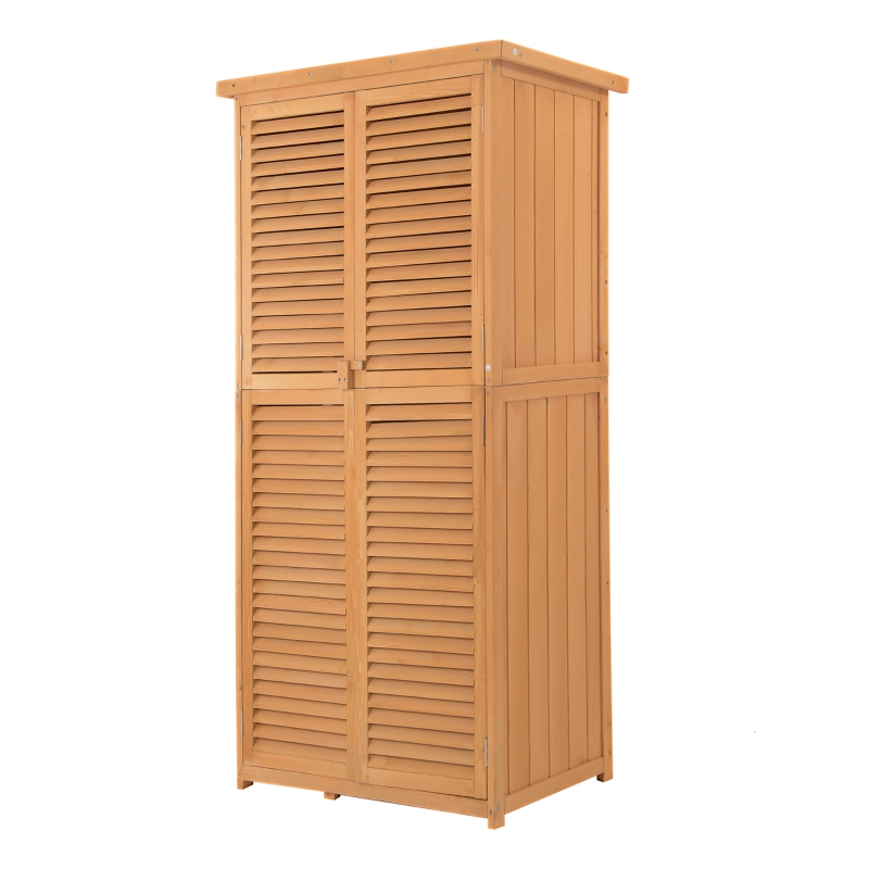 Outsunny Gartenschrank Holz Geräteschuppen Gerätehaus mit Asphaltdach Lamellentür Geräteschrank Schuppen Garten 4 Fächer Natur 87 x 46,5 x 160 cm
