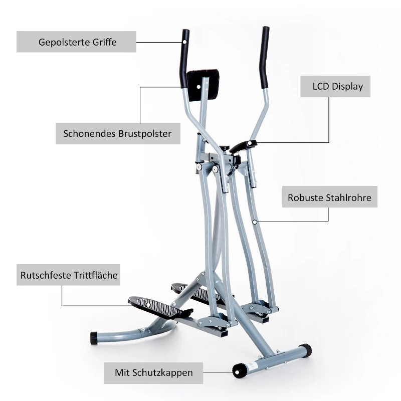 HOMCOM® crosstrainer ergometer elliptisch LCD-display elliptische hometrainer display, staal, zilver, 96 x 60 x 152 cm(m-4)