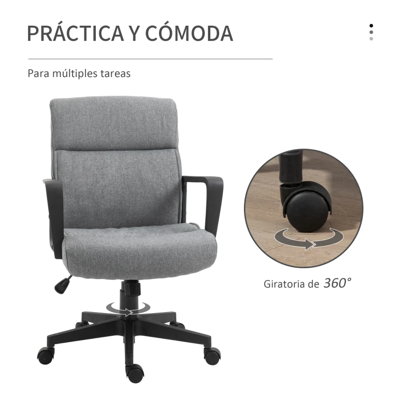 Vinsetto Silla de Oficina Giratoria 360° con Altura Ajustable Silla Escritorio Ergonómica con Reposabrazos Respaldo Acolchado y Tapizado en Lino 60x68x92-101,5 cm Gris
