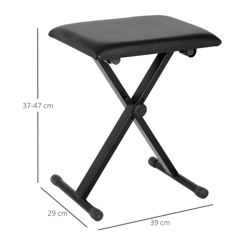HOMCOM pianokruk pianobank piano bank cosmetische kruk in hoogte instelbaar inklapbaar metaal kunstleer schuimstof zwart 39 x 29 x 45-51 cm
