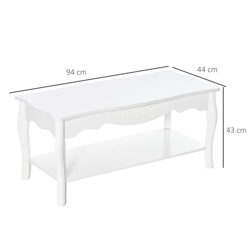 HOMCOM masa pentru cafea, din lemn, 94x44x42 cm, alba