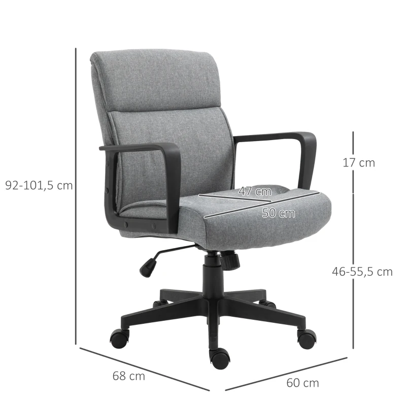 Vinsetto Silla de Oficina Giratoria 360° con Altura Ajustable Silla Escritorio Ergonómica con Reposabrazos Respaldo Acolchado y Tapizado en Lino 60x68x92-101,5 cm Gris