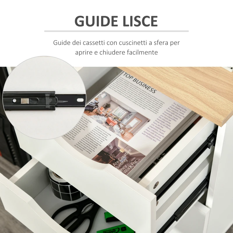 HomCom Cassettiera Armadietto Portadocumenti in Legno, Bianco, 33x45x60cm