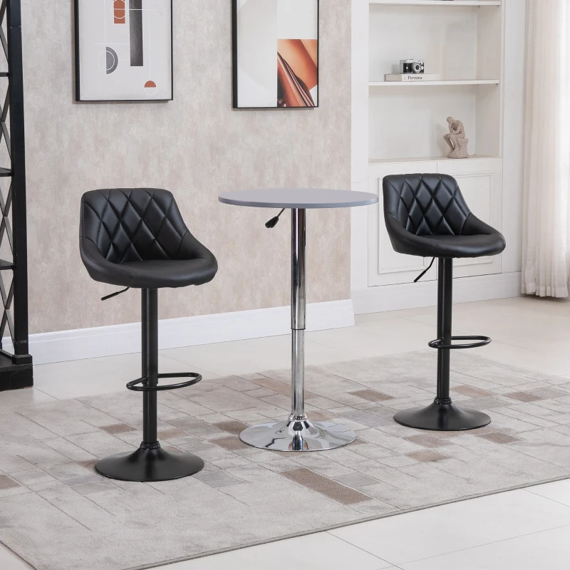 HOMCOM Set 2 Sgabelli da Bar Moderni e Girevoli con Altezza Regolabile, Schienale e Poggiapiedi, Seduta in Similpelle Imbottita per Cucina, Nero 46.5x48x84.5-106.5cm