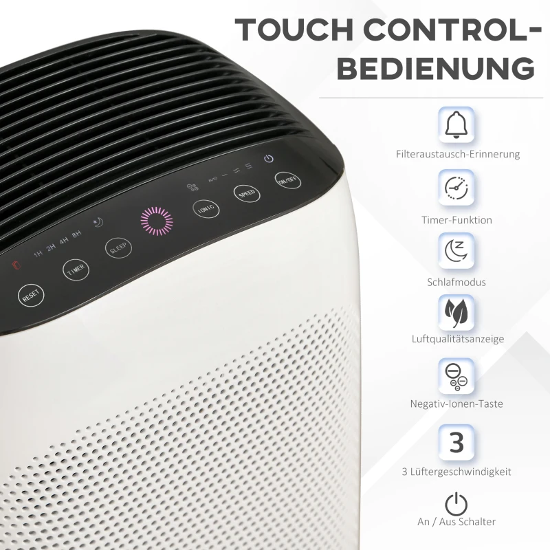 HOMCOM luchtreiniger met HEPA-filter tot 25-35 m³ met stille slaapstand
