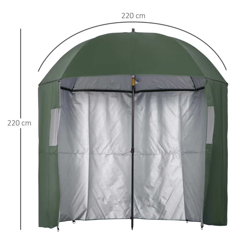 Outsunny Strandparaplu 2.2m Visparaplu met Zijwand Vistent Groen