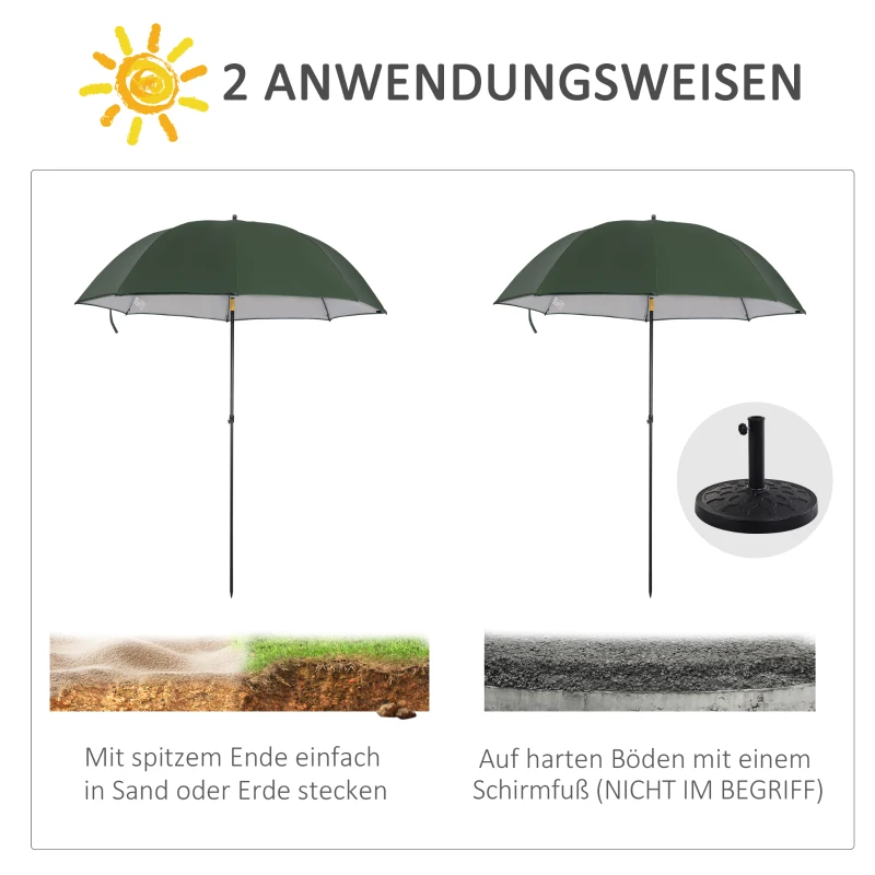 Outsunny Strandparaplu 2.2m Visparaplu met Zijwand Vistent Groen