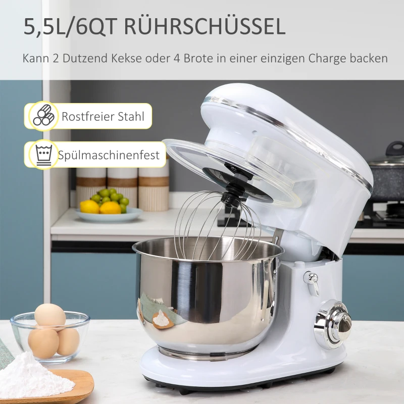 HOMCOM elektrische handmixer set 2 in 1 handmixer met 5,5L mengkom 1200 W