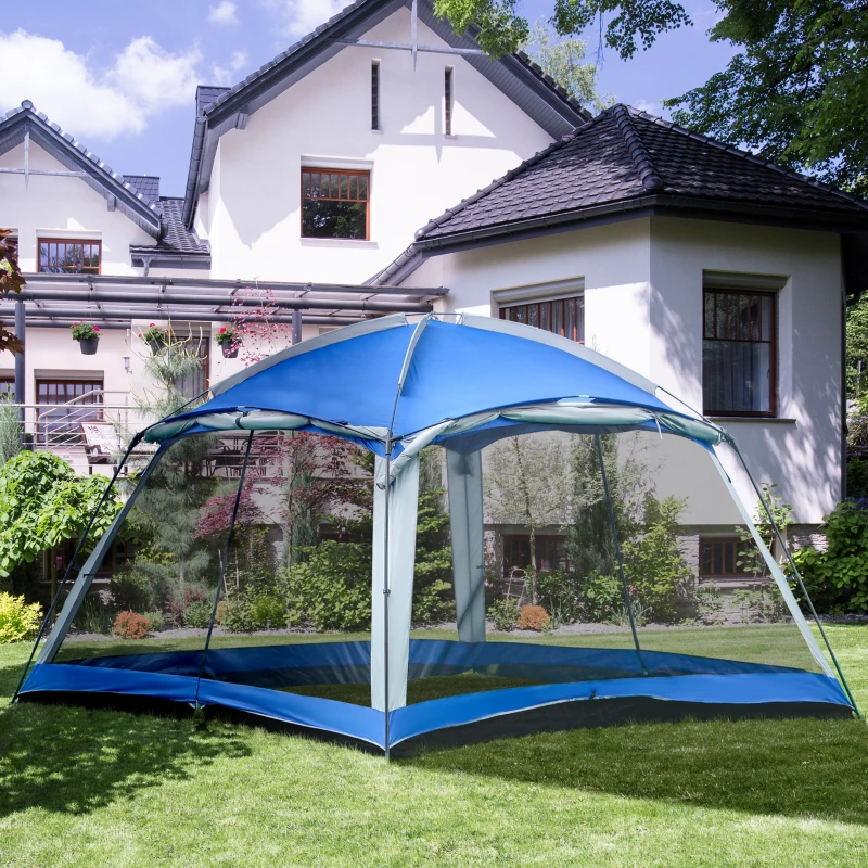 Outsunny Camping Tent 8 Persoons Tent Familie Tent 2 Ramen Glasvezel Blauw