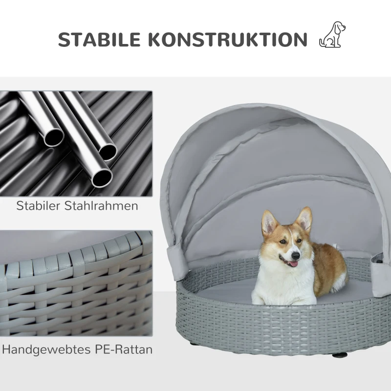 PawHut rotan kennel kussen hondenhok huisdier bed hondenmand buiten grijs