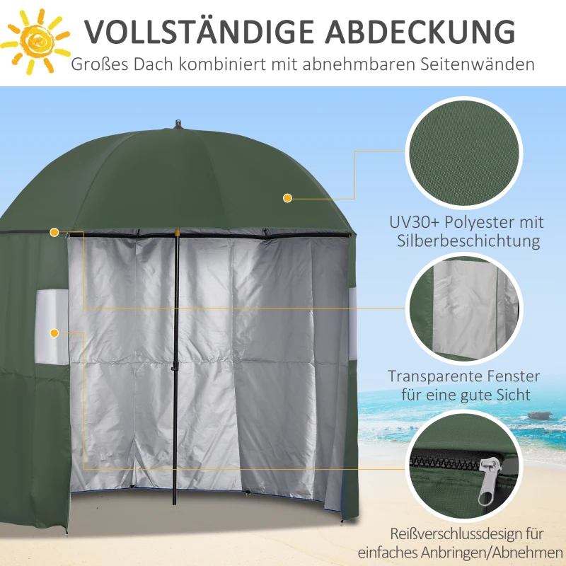 Outsunny Strandparaplu 2.2m Visparaplu met Zijwand Vistent Groen