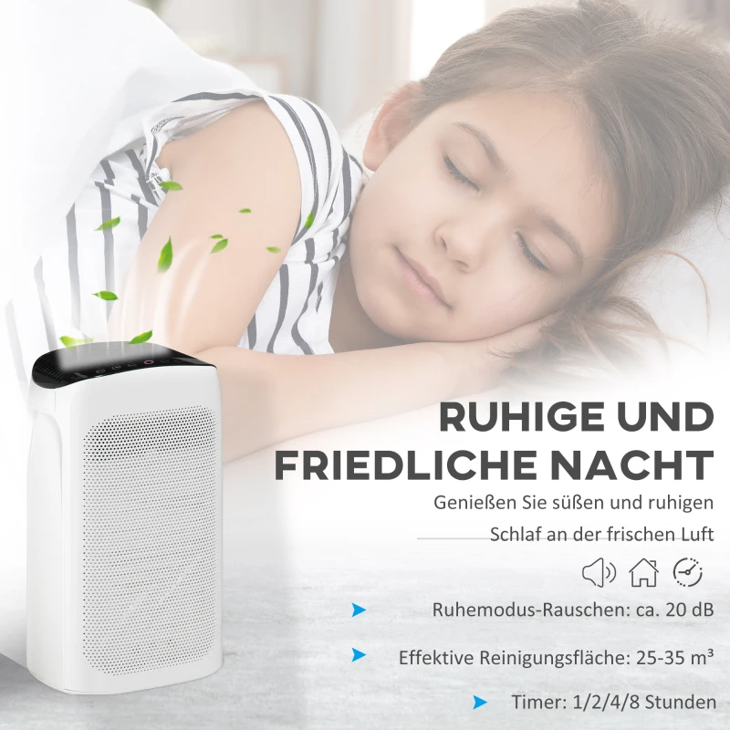 HOMCOM luchtreiniger met HEPA-filter tot 25-35 m³ met stille slaapstand