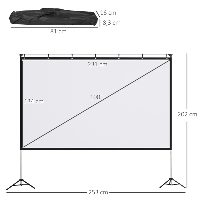HOMCOM 16:9 projectorscherm 100 inch filmscherm opvouwbaar draagbaar binnen buiten