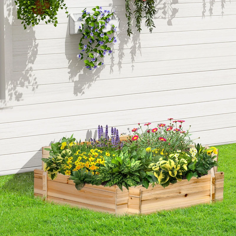Outsunny verhoogd bed zeshoekige DIY plantenbak planter gemaakt van hout natuurlijk