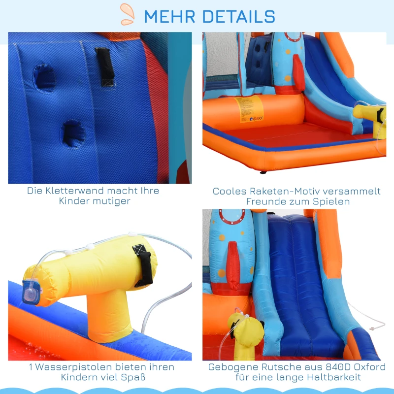 Outsunny Opblaasbaar Springkasteel met Blower voor 4 Kinderen Raketpatroon