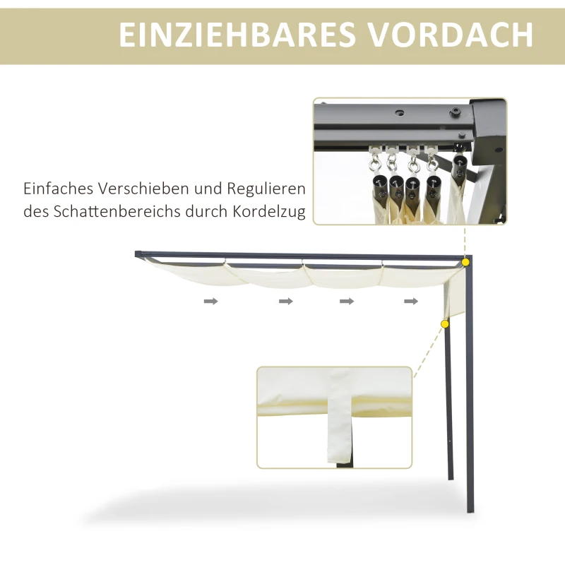 Outsunny Pergola 3 x 3 m met stoffen dak Weerbestendig polyester crème voor wandmontage