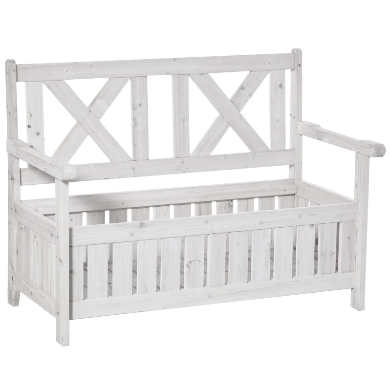 Outsunny bank met opbergruimte 2-zits tuinkist borstbank kussen borst wit