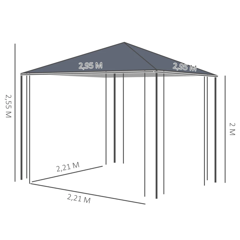 Outsunny Garden Gazebo 3 x 3 m Gazebo Garden Tent Marquee Steel Grey